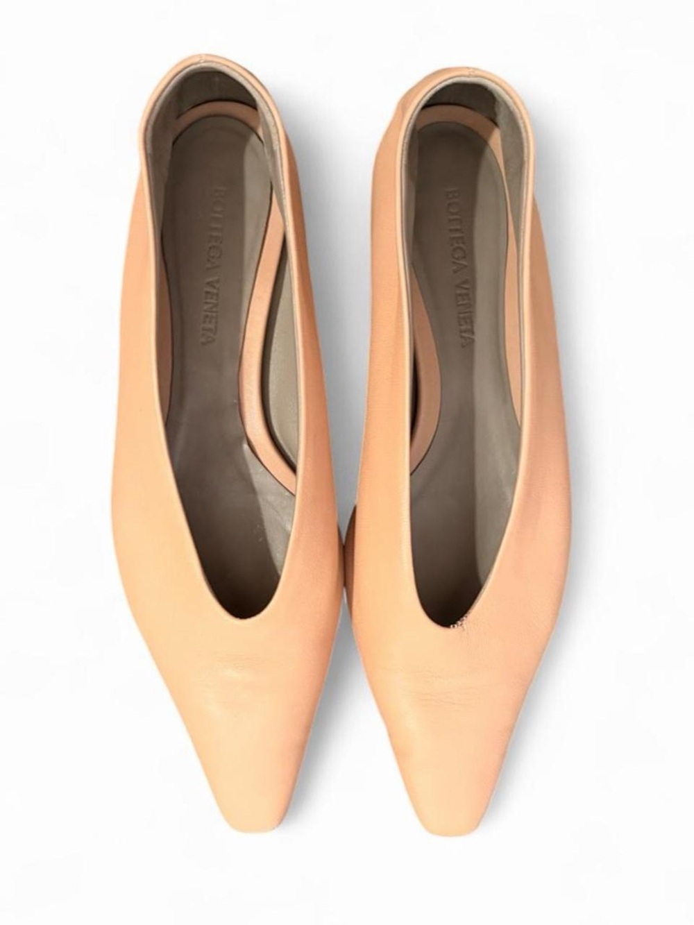 Bottega Veneta Nude Leather Pointed Ballet Flats